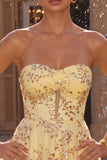 Corset Yellow Sparkly Sequin A-Line Short Homecoming Dress