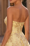 Corset Yellow Sparkly Sequin A-Line Short Homecoming Dress