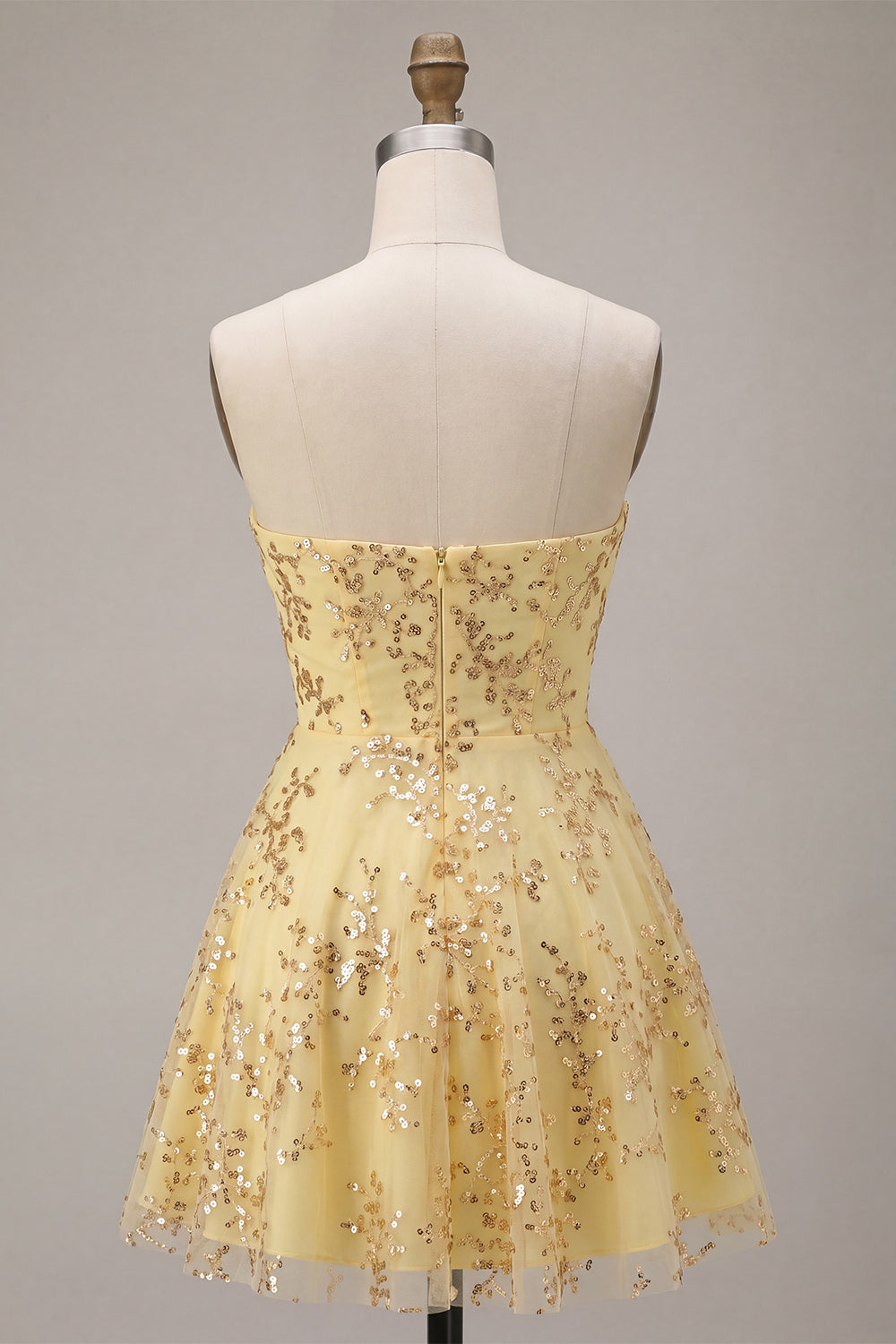 Corset Yellow Sparkly Sequin A-Line Short Homecoming Dress