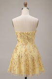 Corset Yellow Sparkly Sequin A-Line Short Homecoming Dress