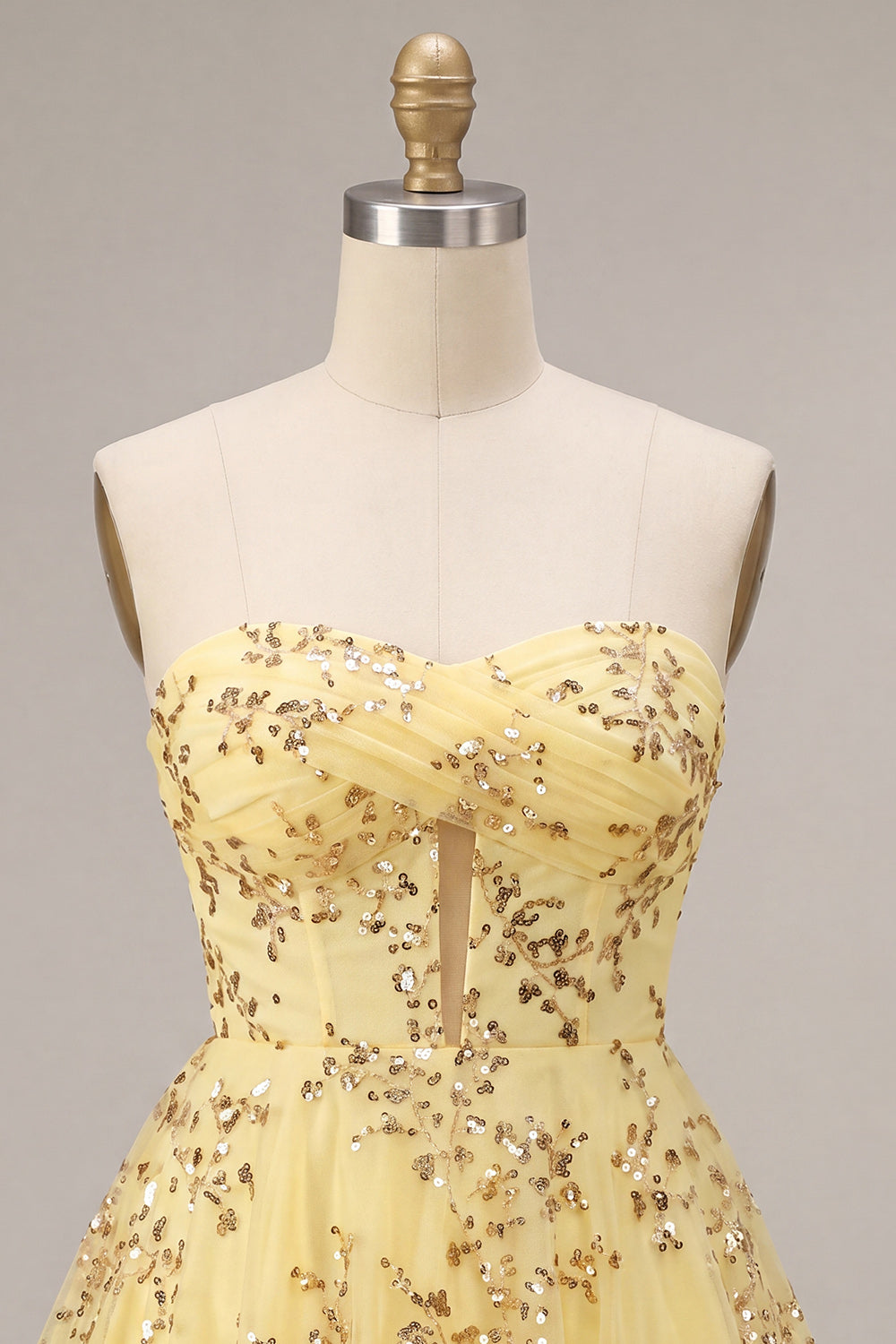 Corset Yellow Sparkly Sequin A-Line Short Homecoming Dress