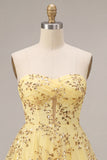 Corset Yellow Sparkly Sequin A-Line Short Homecoming Dress