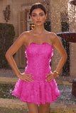 Floral Pink Beaded A-Line Short Homecoming Dress