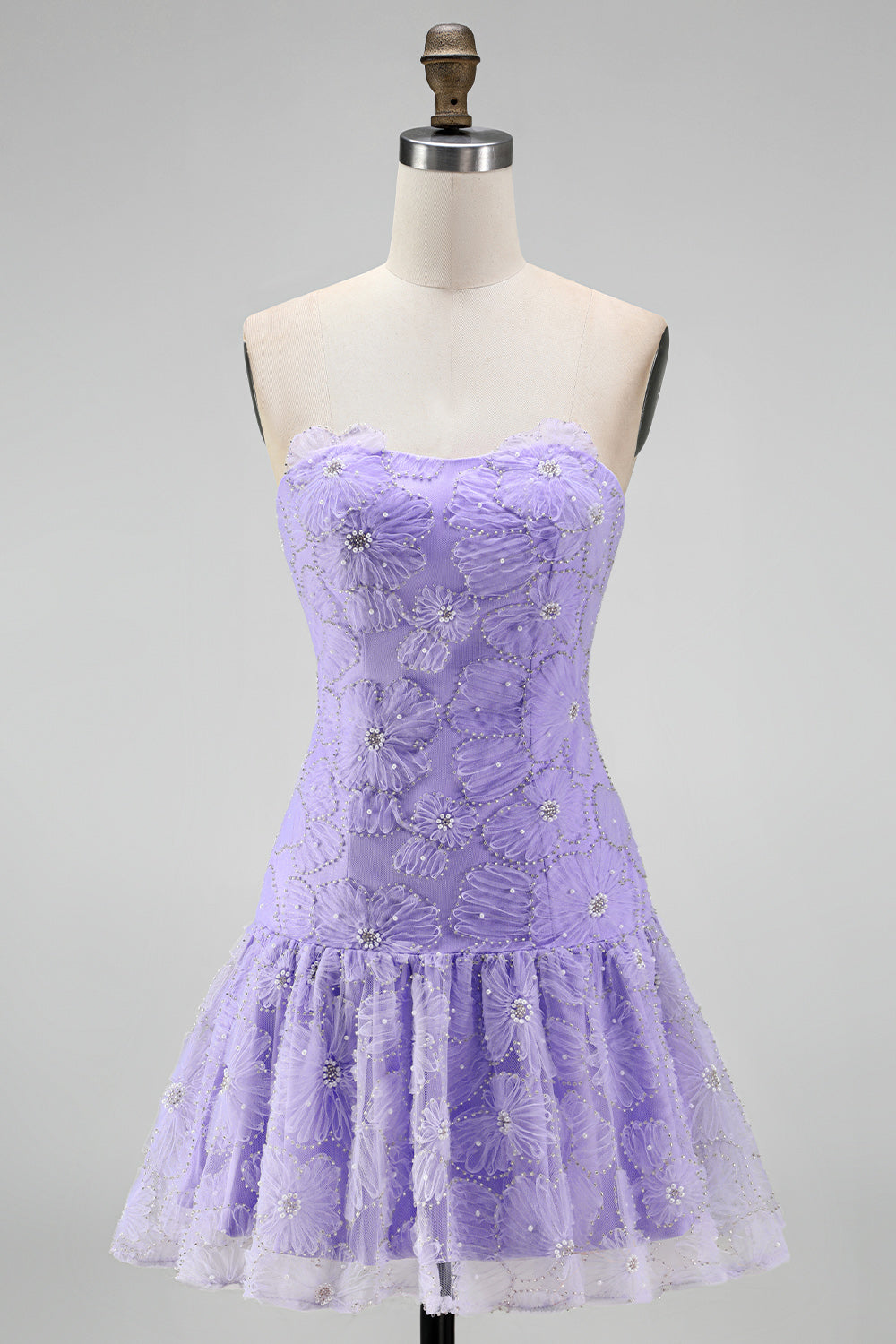 Floral Pink Beaded A-Line Short Homecoming Dress