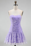 Floral Pink Beaded A-Line Short Homecoming Dress