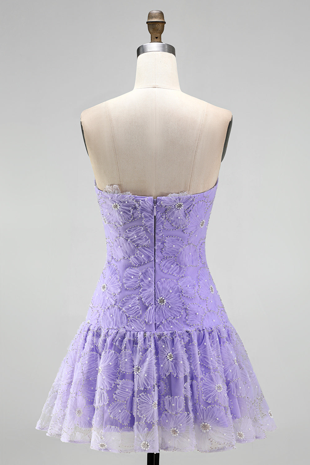 Floral Pink Beaded A-Line Short Homecoming Dress