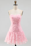 Floral Pink Beaded A-Line Short Homecoming Dress
