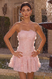 Floral Pink Beaded A-Line Short Homecoming Dress