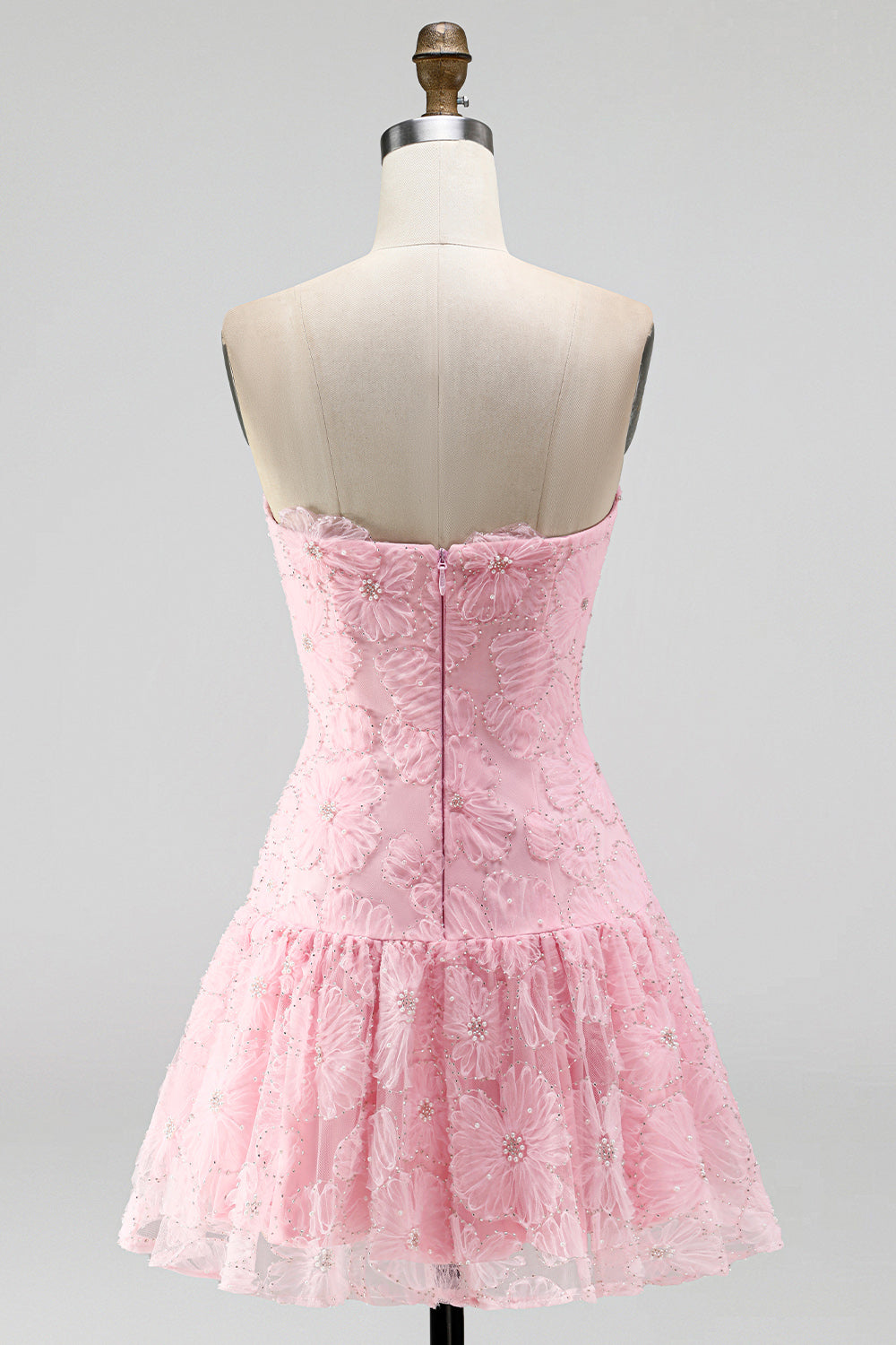 Floral Pink Beaded A-Line Short Homecoming Dress