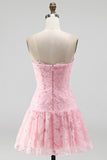 Floral Pink Beaded A-Line Short Homecoming Dress