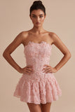Floral Pink Beaded A-Line Short Homecoming Dress