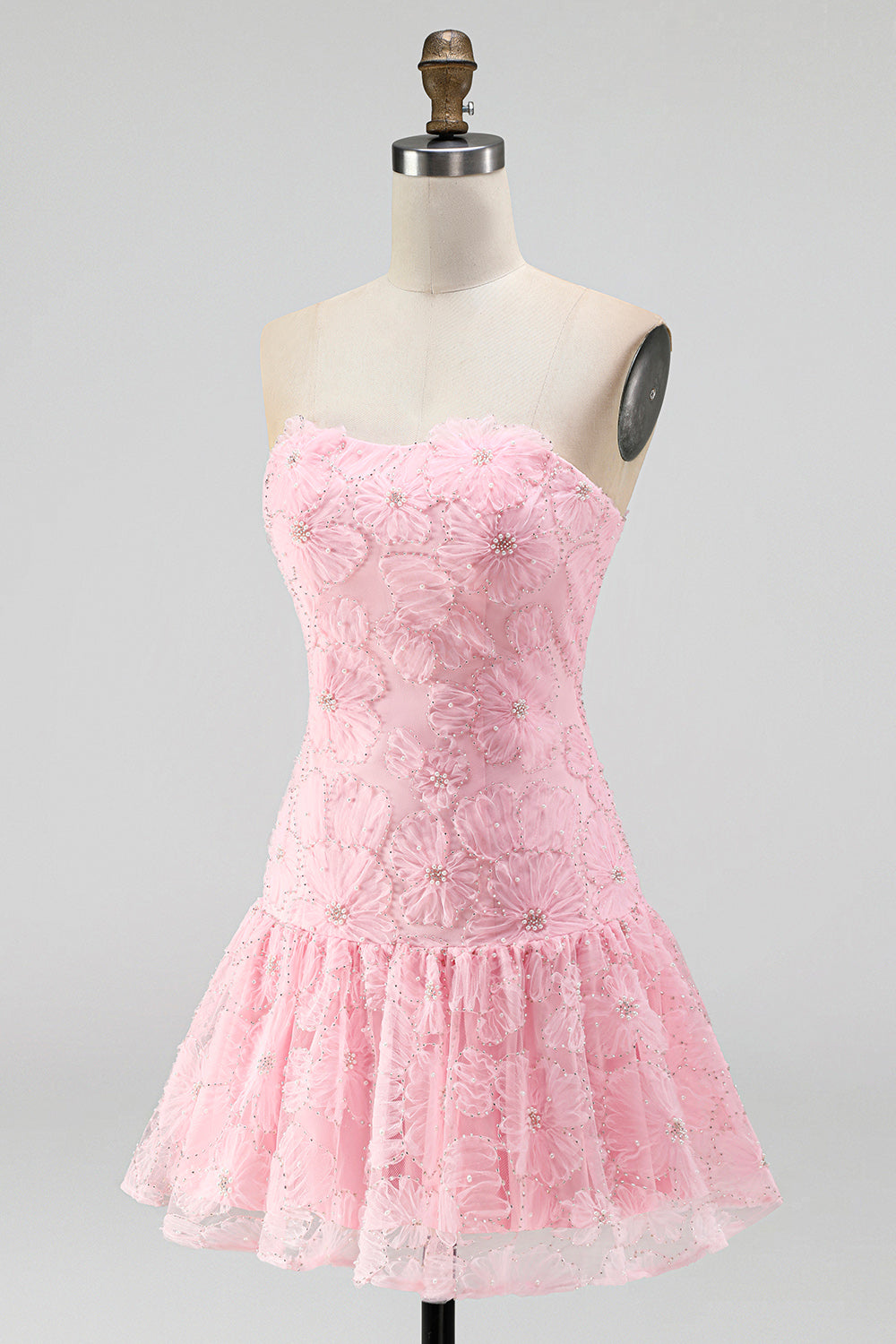 Floral Pink Beaded A-Line Short Homecoming Dress