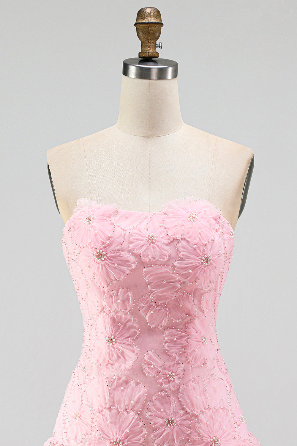 Floral Pink Beaded A-Line Short Homecoming Dress