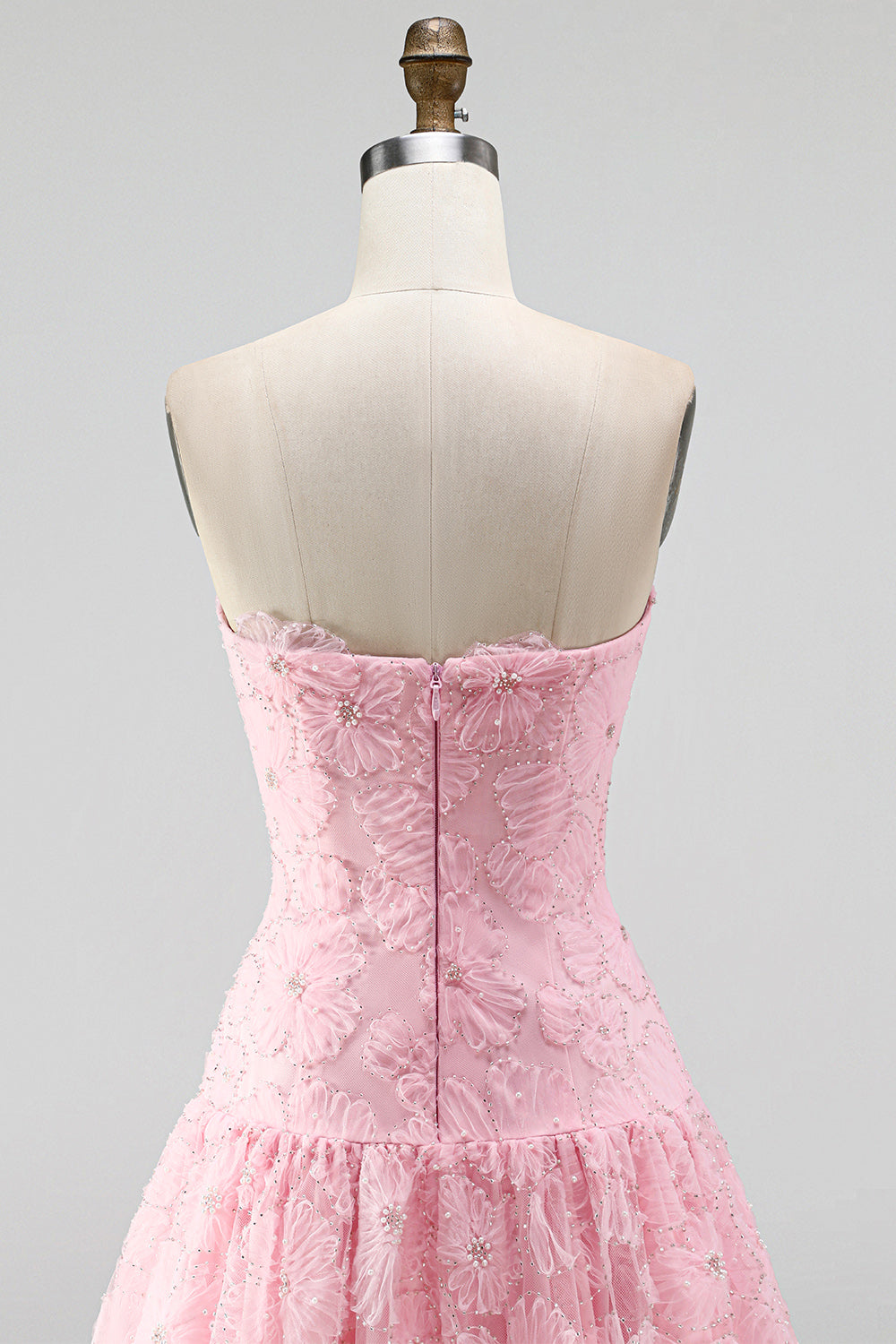 Floral Pink Beaded A-Line Short Homecoming Dress