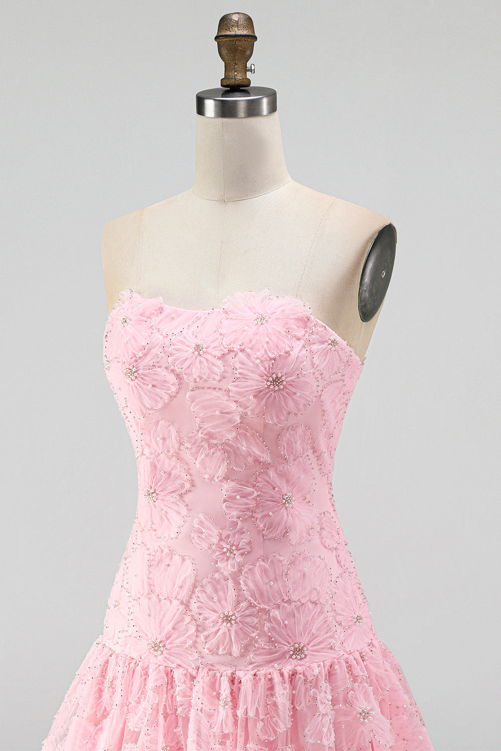 Floral Pink Beaded A-Line Short Homecoming Dress
