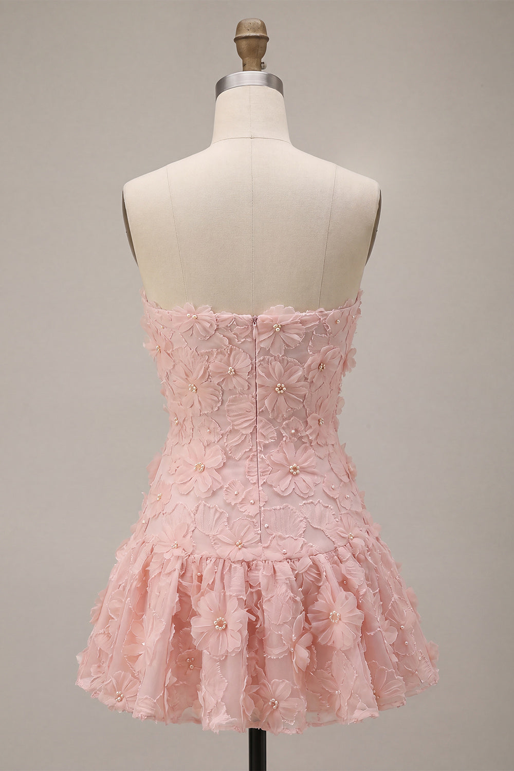 Floral Pink Beaded A-Line Short Homecoming Dress