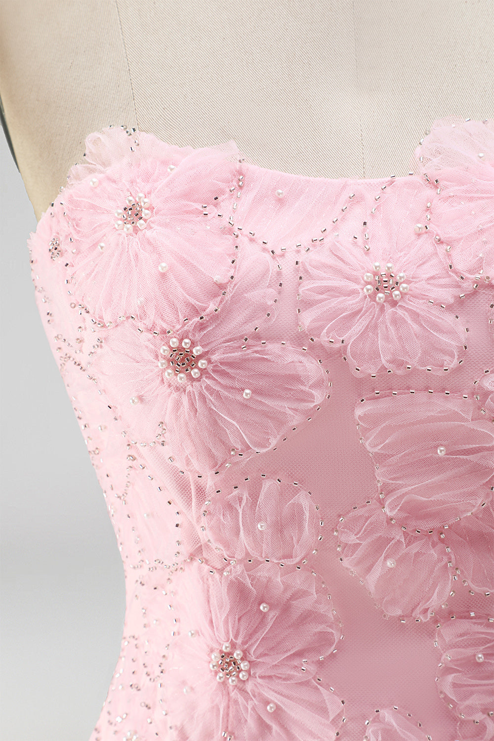 Floral Pink Beaded A-Line Short Homecoming Dress