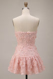 Floral Pink Beaded A-Line Short Homecoming Dress