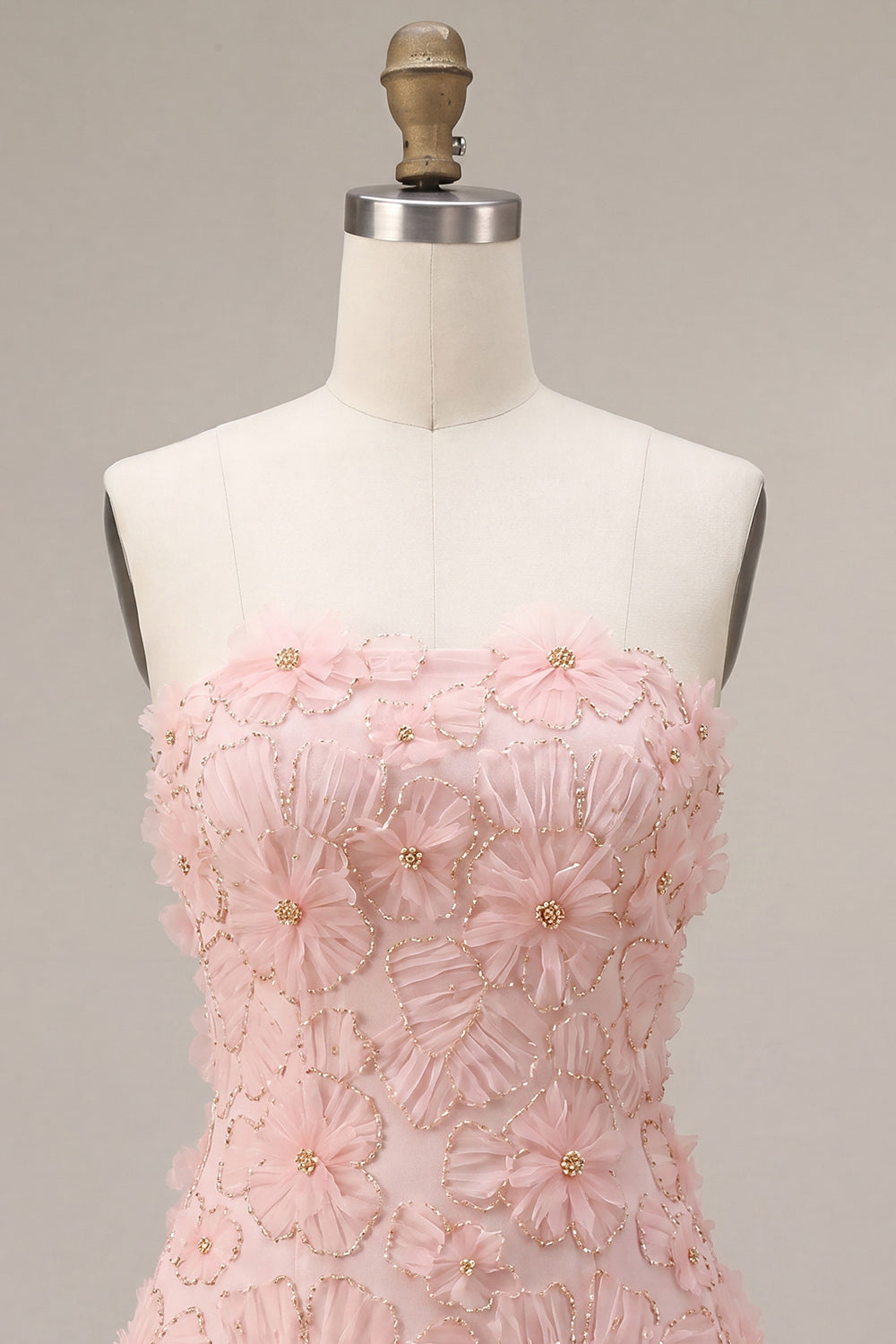 Floral Pink Beaded A-Line Short Homecoming Dress