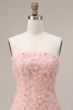 Floral Pink Beaded A-Line Short Homecoming Dress