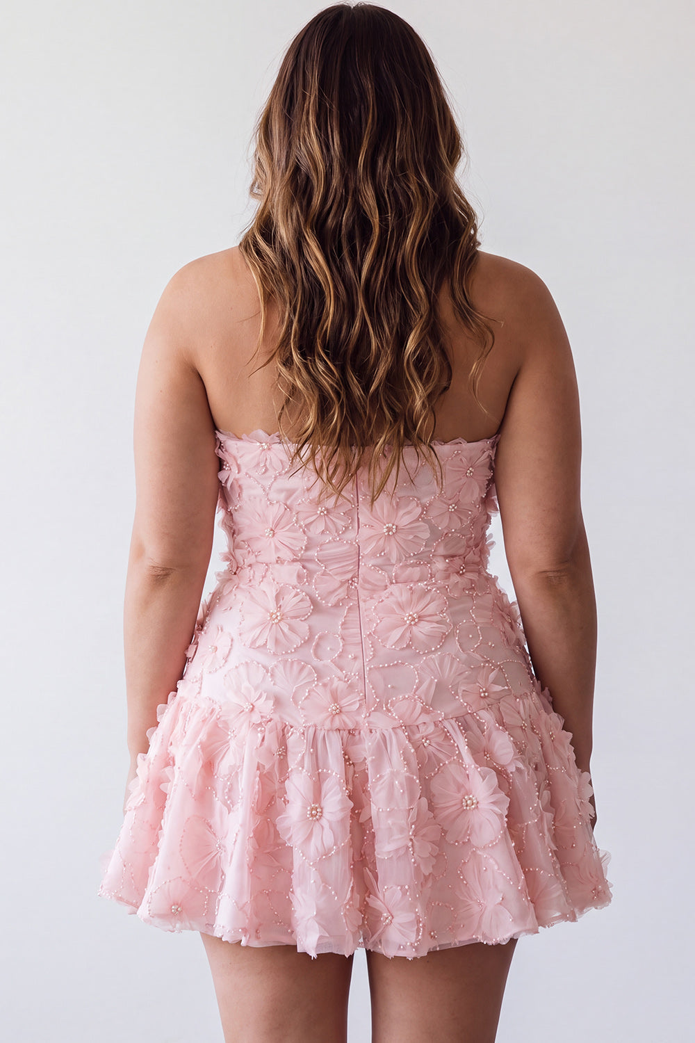 Floral Pink Beaded A-Line Short Homecoming Dress