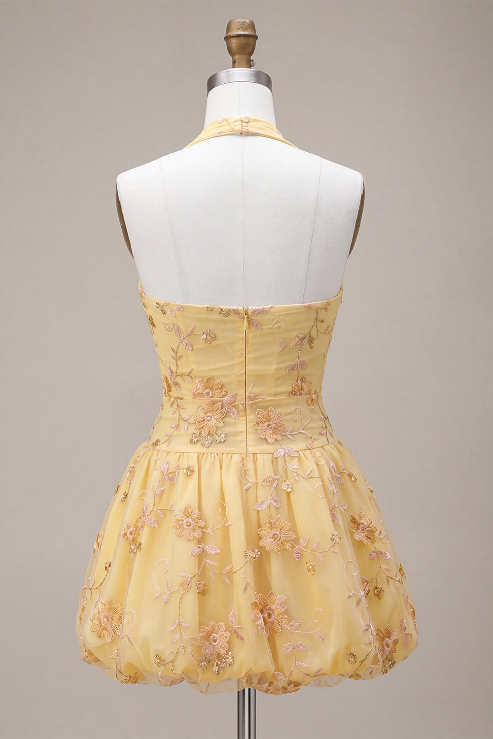 Floral Yellow Halter A-Line Short Corset Homecoming Dress