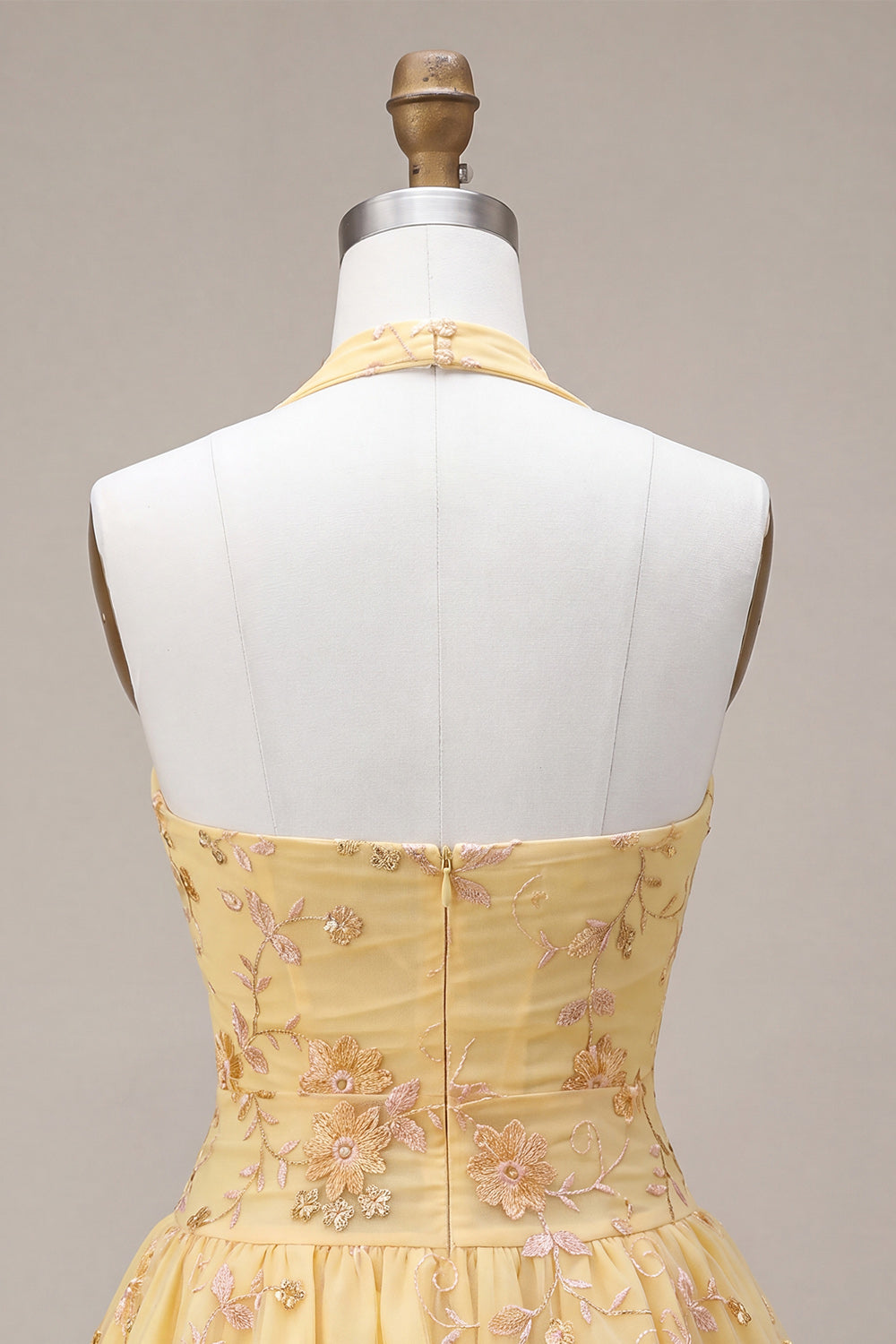 Floral Yellow Halter A-Line Short Corset Homecoming Dress