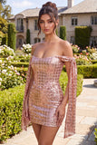 Sparkly Champagne Sequin Tight Short Homecoming Dress