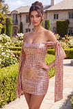 Sparkly Champagne Sequin Tight Short Homecoming Dress