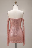 Sparkly Champagne Sequin Tight Short Homecoming Dress