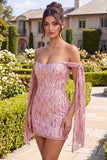 Sparkly Champagne Sequin Tight Short Homecoming Dress