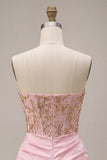 Sparkly Pink Ruched Corset Short Homecoming Dress with Rhinestones