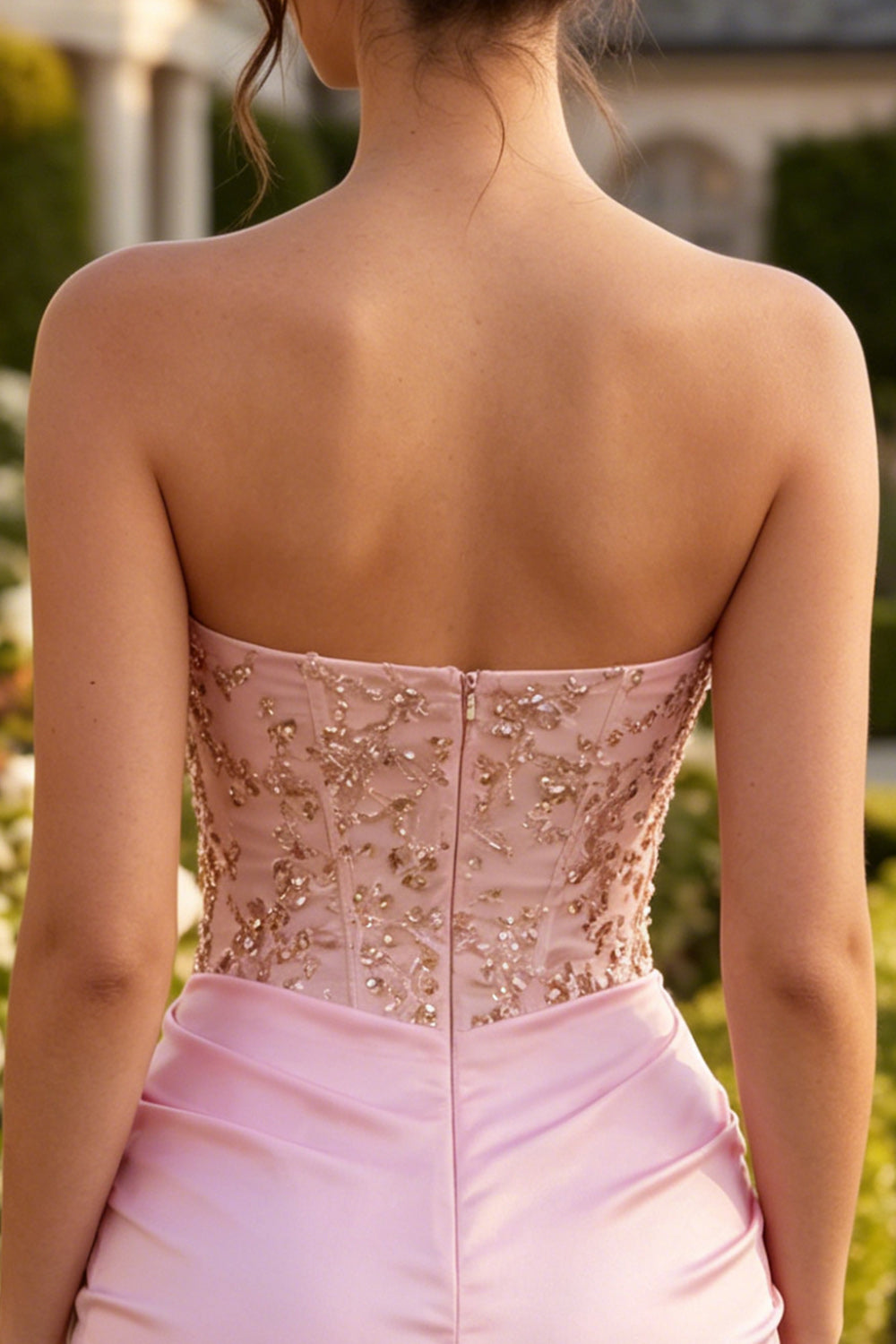 Sparkly Pink Ruched Corset Short Homecoming Dress with Rhinestones