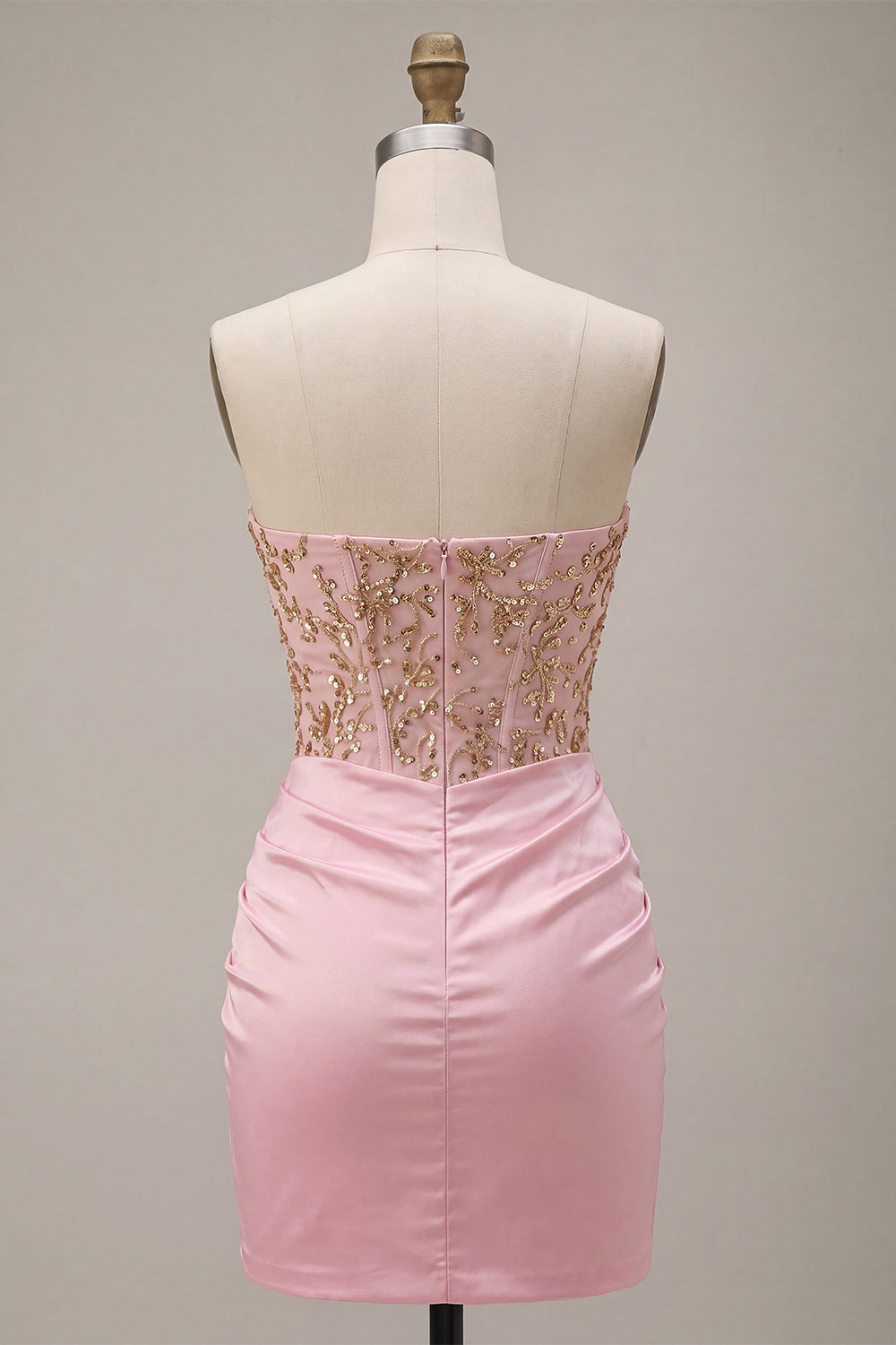 Sparkly Pink Ruched Corset Short Homecoming Dress with Rhinestones