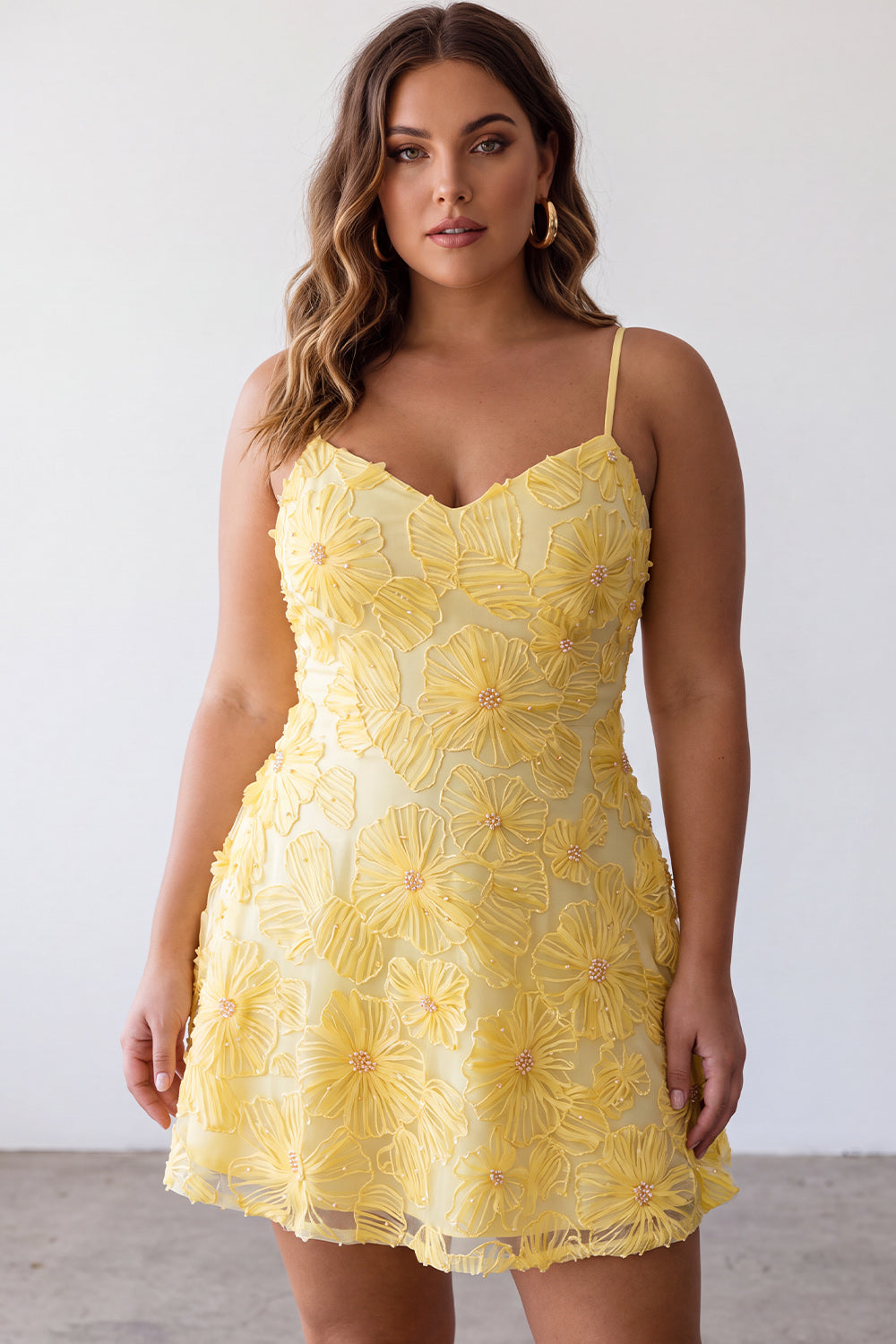 Floral Yellow Beaded A-Line Short Homecoming Dress
