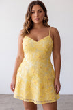 Floral Yellow Beaded A-Line Short Homecoming Dress