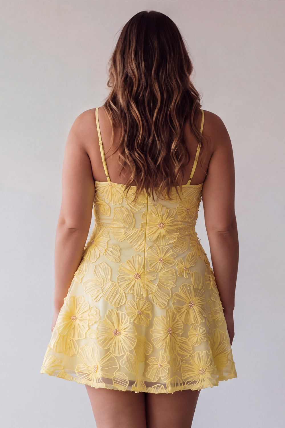 Floral Yellow Beaded A-Line Short Homecoming Dress