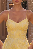 Floral Yellow Beaded A-Line Short Homecoming Dress