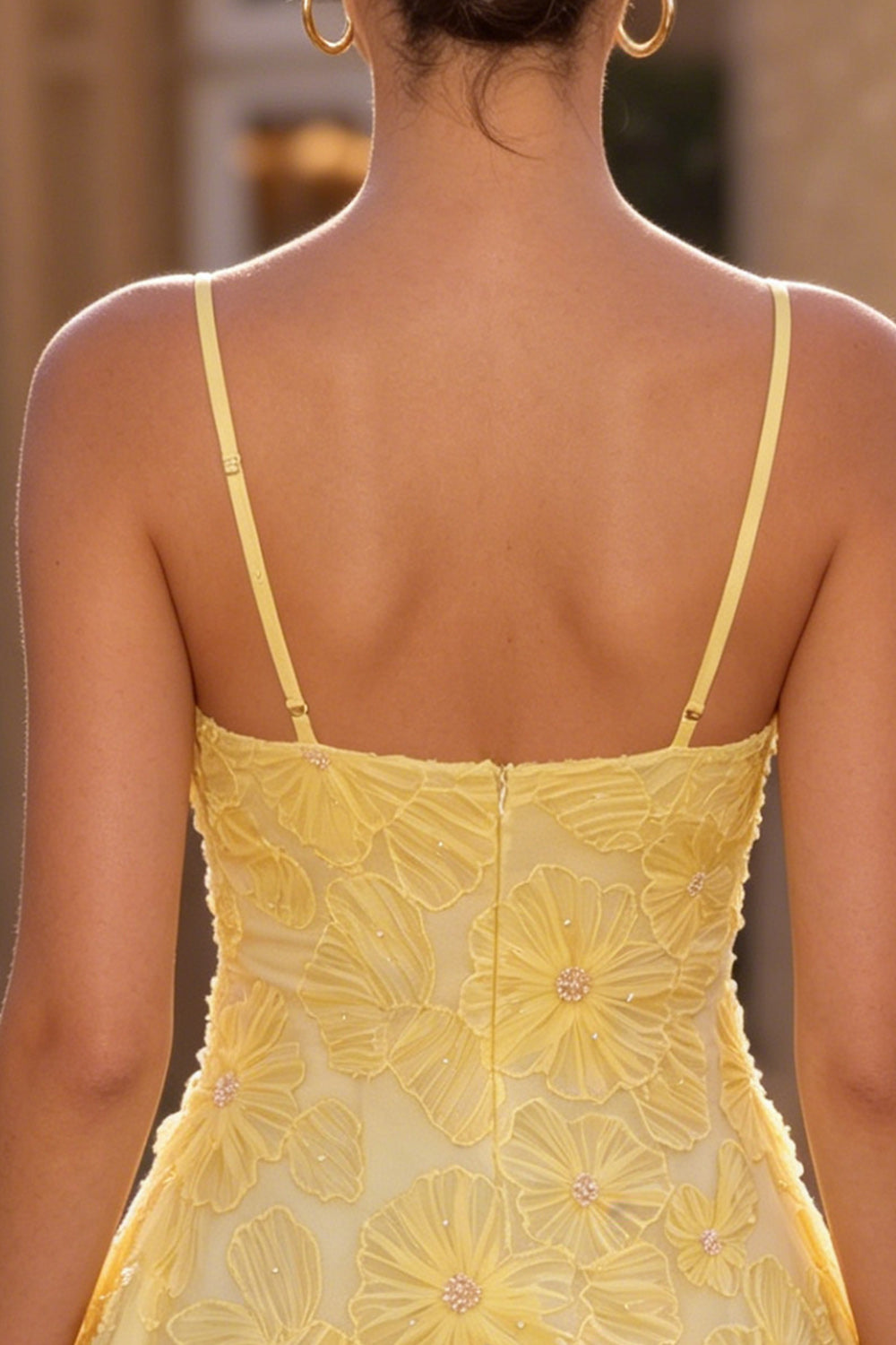 Floral Yellow Beaded A-Line Short Homecoming Dress