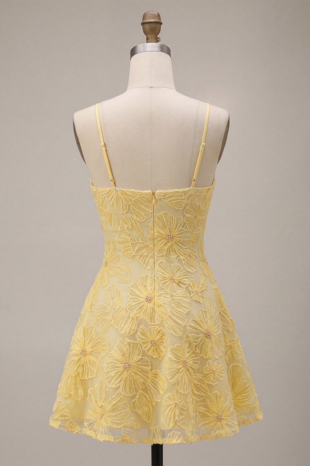 Floral Yellow Beaded A-Line Short Homecoming Dress