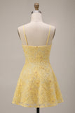 Floral Yellow Beaded A-Line Short Homecoming Dress