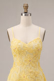 Floral Yellow Beaded A-Line Short Homecoming Dress