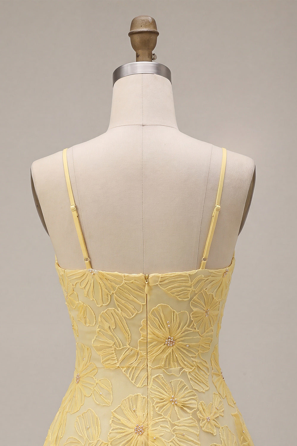 Floral Yellow Beaded A-Line Short Homecoming Dress