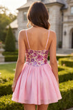 Sparkly Pink Floral Sequin A-Line Short Homecoming Dress