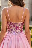 Sparkly Pink Floral Sequin A-Line Short Homecoming Dress