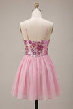 Sparkly Pink Floral Sequin A-Line Short Homecoming Dress