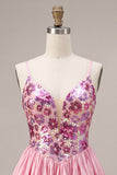 Sparkly Pink Floral Sequin A-Line Short Homecoming Dress