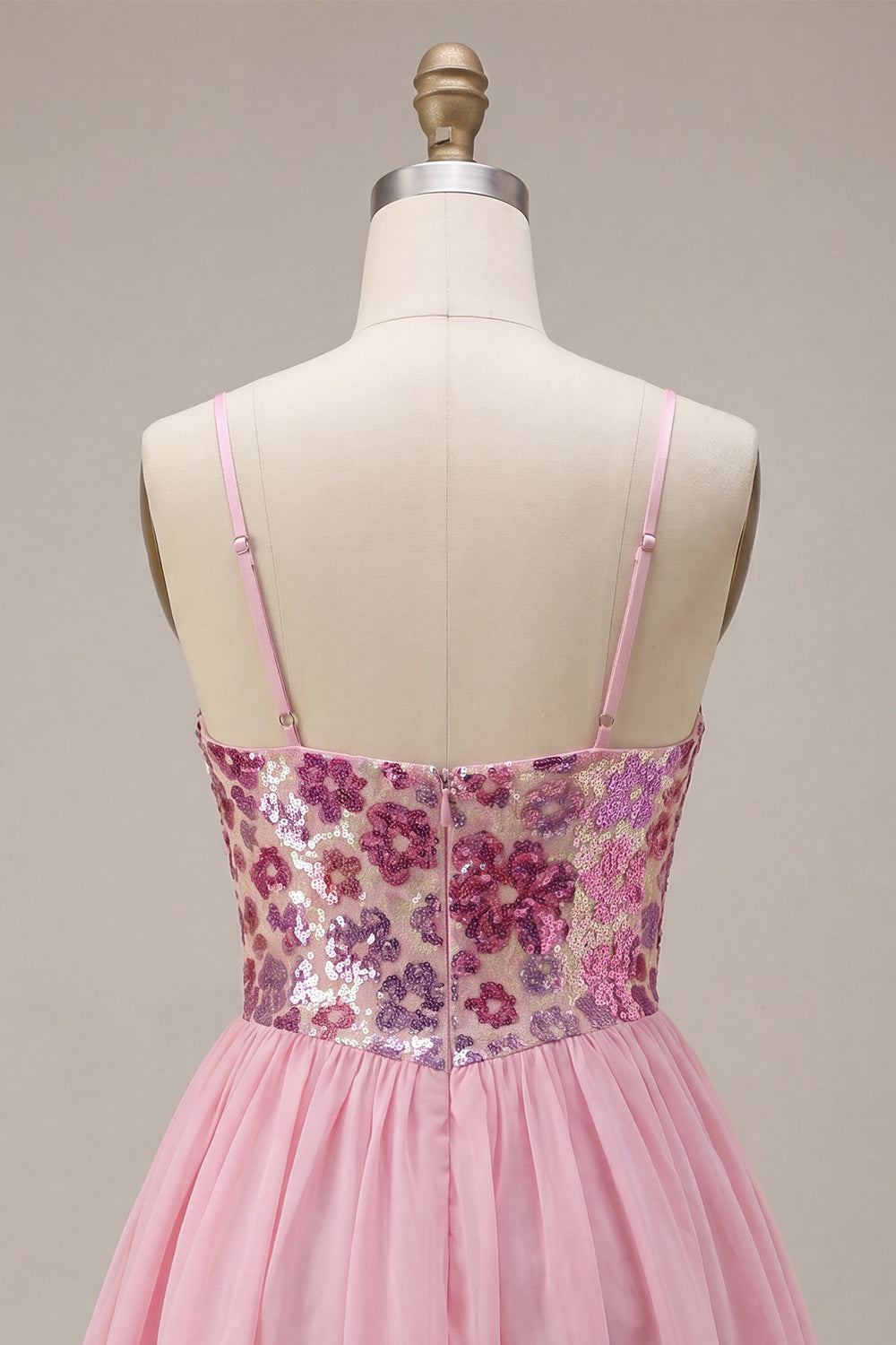 Sparkly Pink Floral Sequin A-Line Short Homecoming Dress