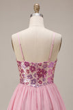 Sparkly Pink Floral Sequin A-Line Short Homecoming Dress