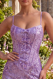 Sparkly Plum Sequin Corset Tight Short Homecoming Dress